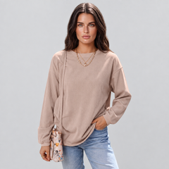 Sweat oversize en velours côtelé beige