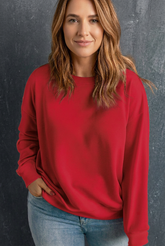 Sweat-shirt grande taille rouge uni à col rond et épaules tombantes