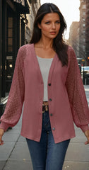 Long -sleeved button cardigan *