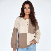Sweat-shirt oversize Henley High Low à blocs de couleurs parchemin