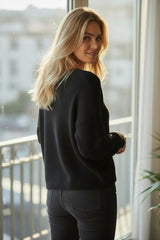 Pull en maille douce à col en V Noir