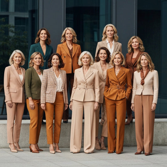 Des vêtements modernes pour femmes de 40 ans et plus, portés par un groupe élégant et diversifié.