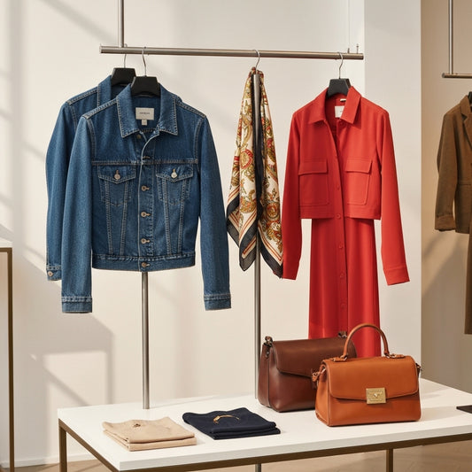 Collection stylée de vêtements vintage présentée dans une boutique moderne, idéale pour un revendeur vêtements vintage France