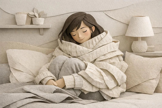 Pull oversize femme confortable, représenté en paper craft. Mettant en scène une silhouette douillette pour une sensation de 