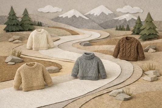 Pulls femme doux et chauds hiver: illustration papier craft montrant le choix des matières parfaites.