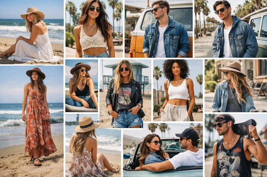 Collage de photos inspirations mode californienne: styles boho-chic, urbain décontracté. Idées pour votre style.