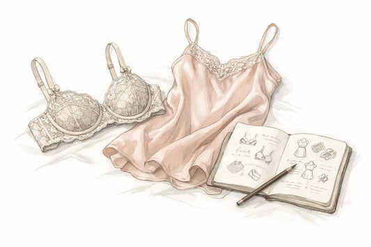 Dessin esquissé main levée de lingerie fine et luxueuse pour un grossiste lingerie luxe France en phase de lancement.