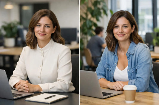 Blouse femme bureau versus décontracté, deux styles de vie professionnelle, environnement de travail.