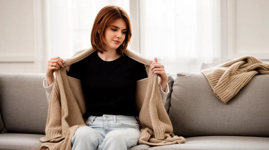 Femme stylisant un cardigan long en laine beige pour une tenue décontractée.