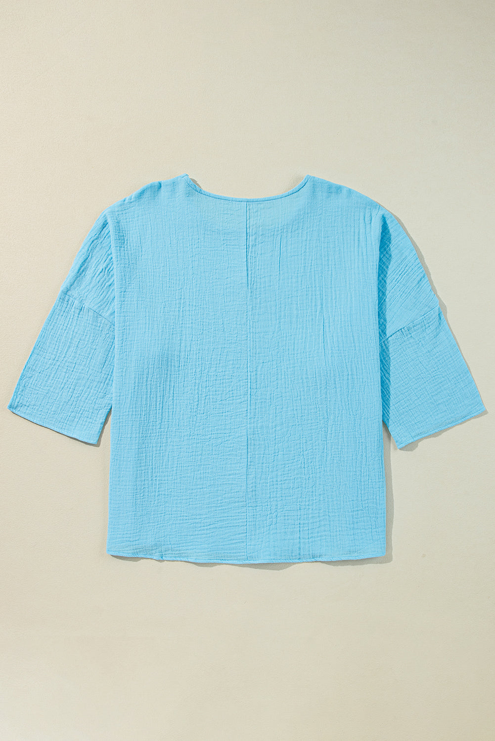 Aruba Blue Crinkled Bracelet Sleeve Flowy Blouse