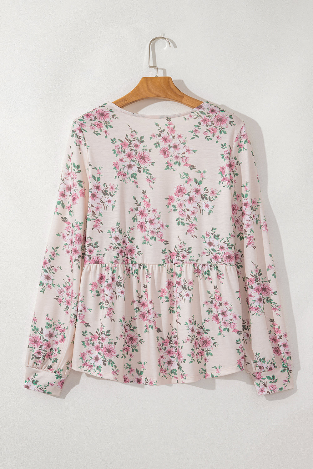 Blusa de ajuste suelto de u cuello de estampado floral rosa