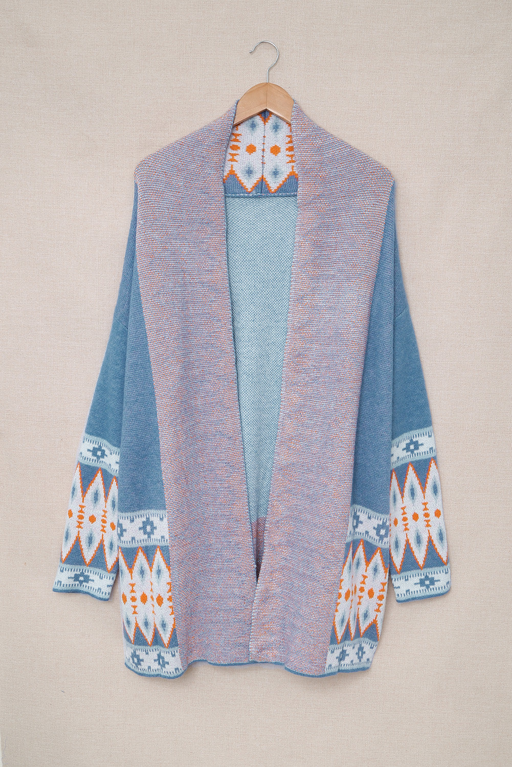 Cardigan blu a maglia frontale aztec aztec