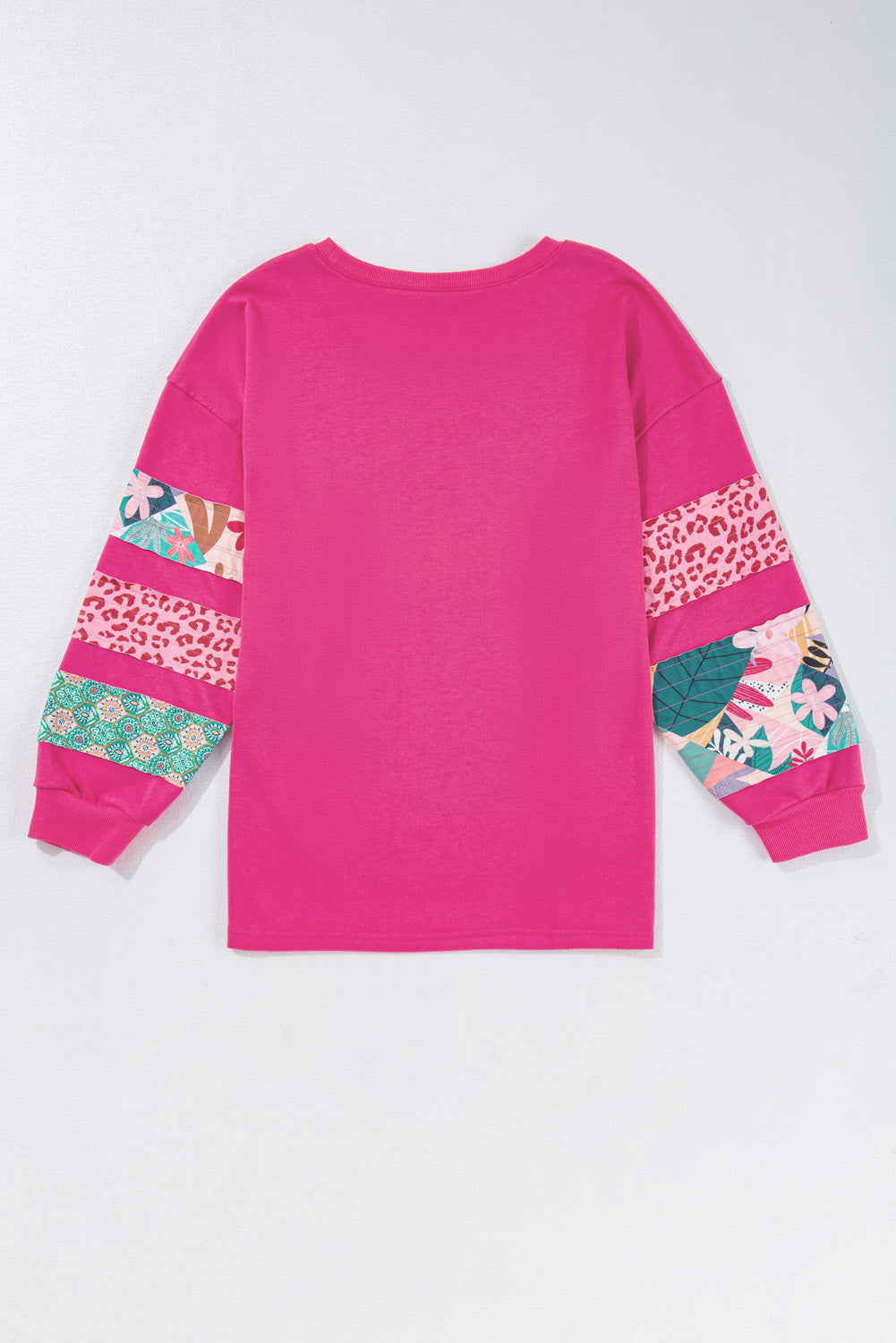 Plus Size Rose Red Printed Patchwork Sleeve Split Sweatshirt