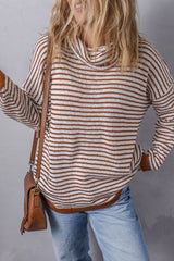 Pull ample à col roulé rayé marron