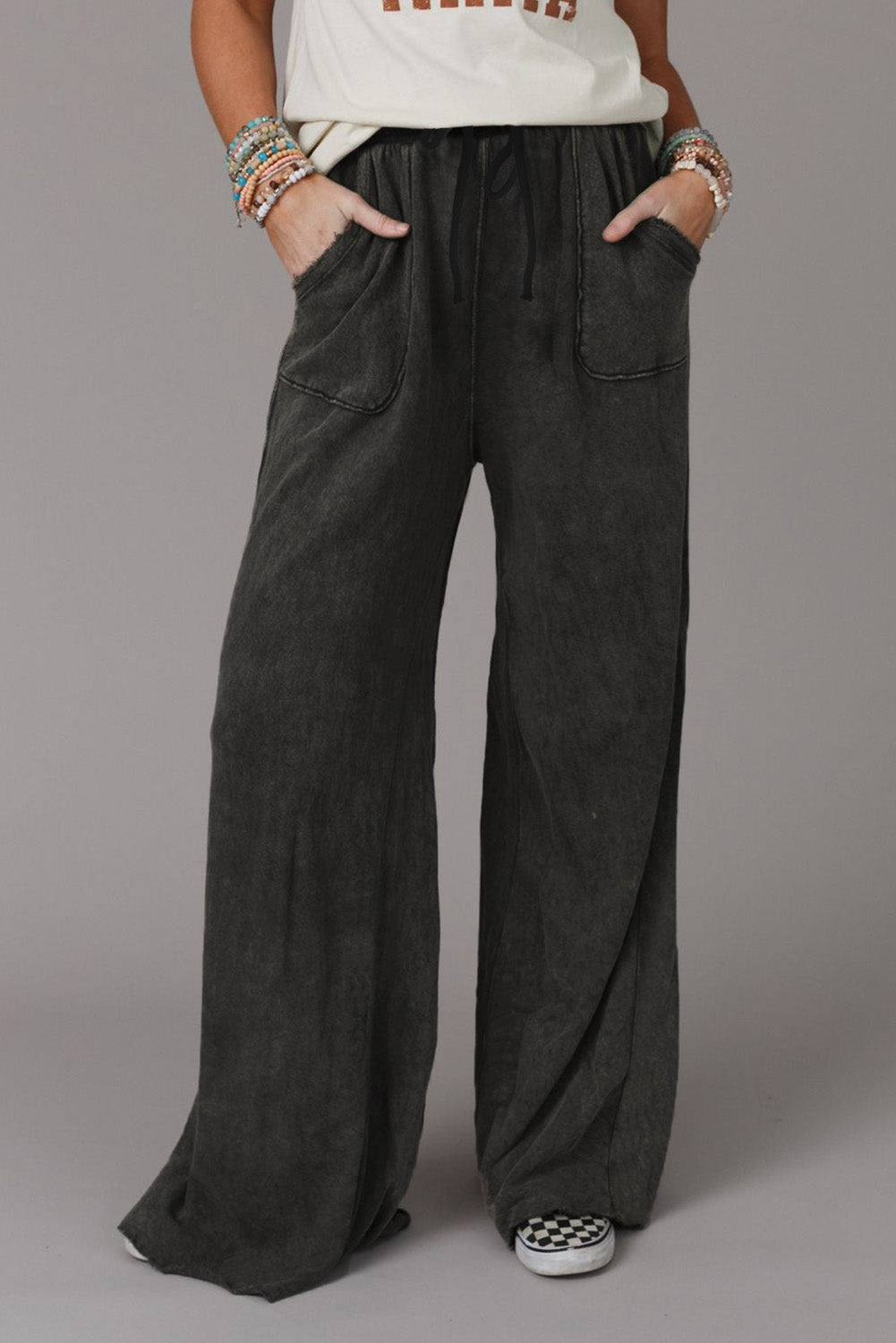 Pantalon de la jambe rétro large lavé minéral gris