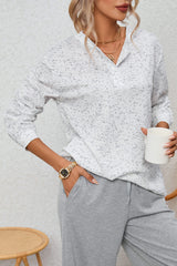 Heather Grey Ribbed Knit Long Sleeve Henley Top