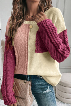 Color Block sweater with plated pockets and drooping shoulders