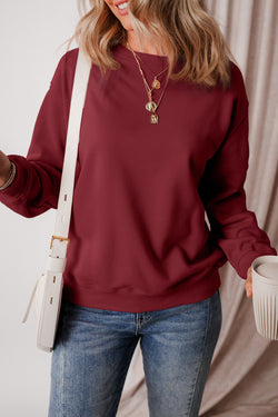 Burgundy Terry Drop Shoulder Sweatshirt with Solid Fleece Lining