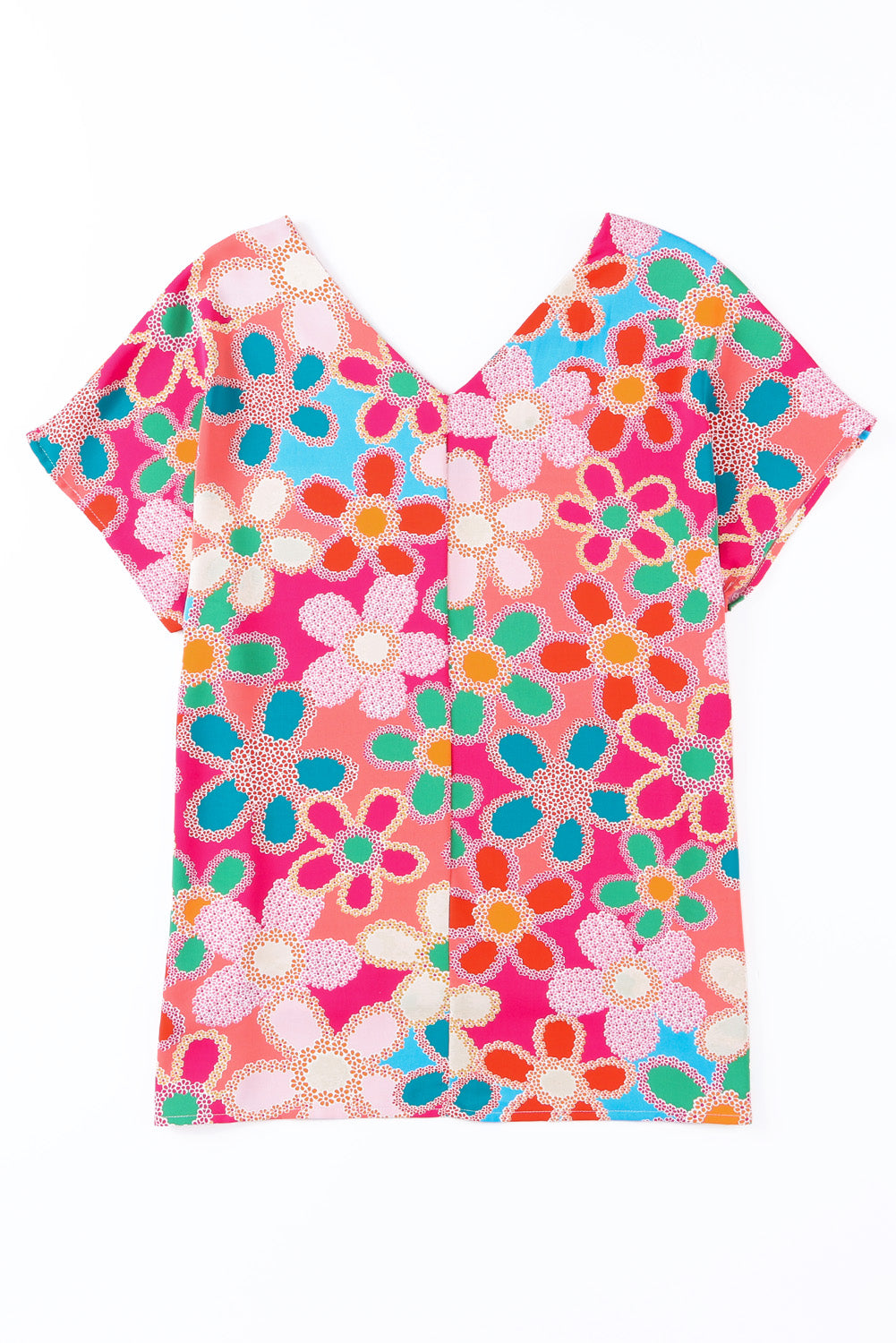 Pink Abstract Print v Neck Dolman Blusa