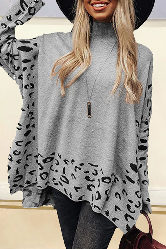 Leopardo gris pulite uversize con collar vertical *