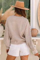 Talling shoulder sweater and twisted knitting sleeves parchment