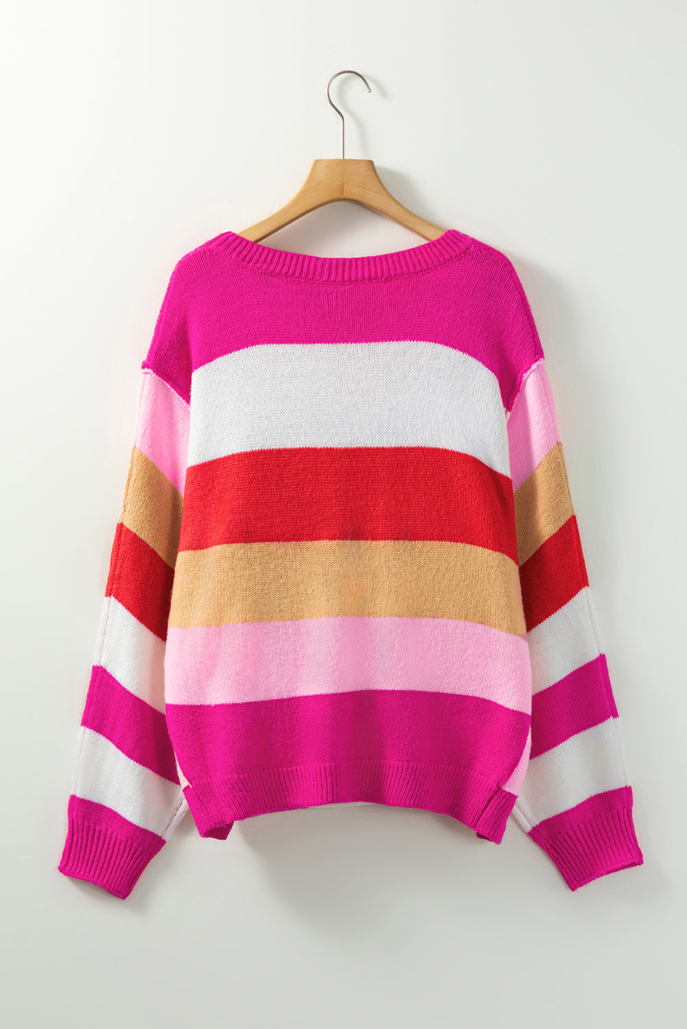 Fiery Red Mix Horizon Stripes Dolman Sleeve Sweater