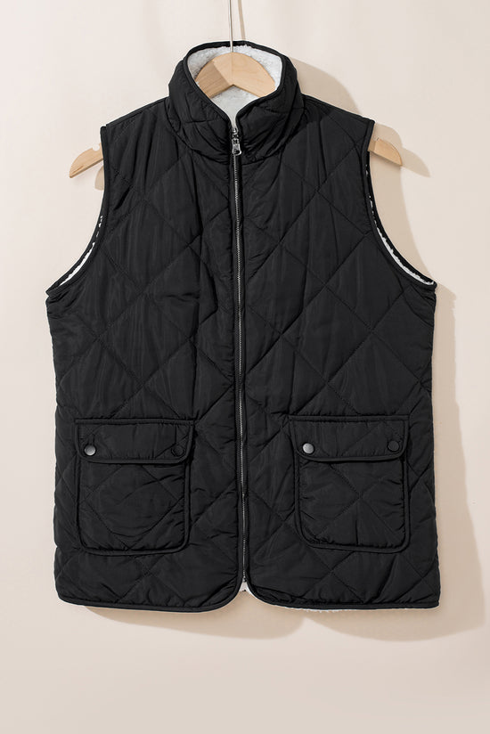 Manteau gilet matelassé zippé noir doublé en polaire