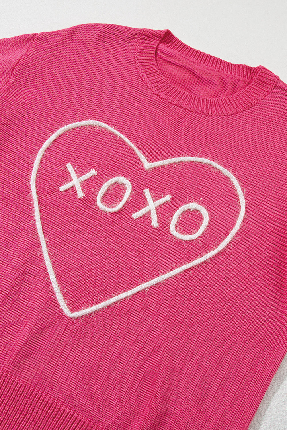 Corazón de rosa XOXO Patrón de caída Sweater de punto de punto de costilla