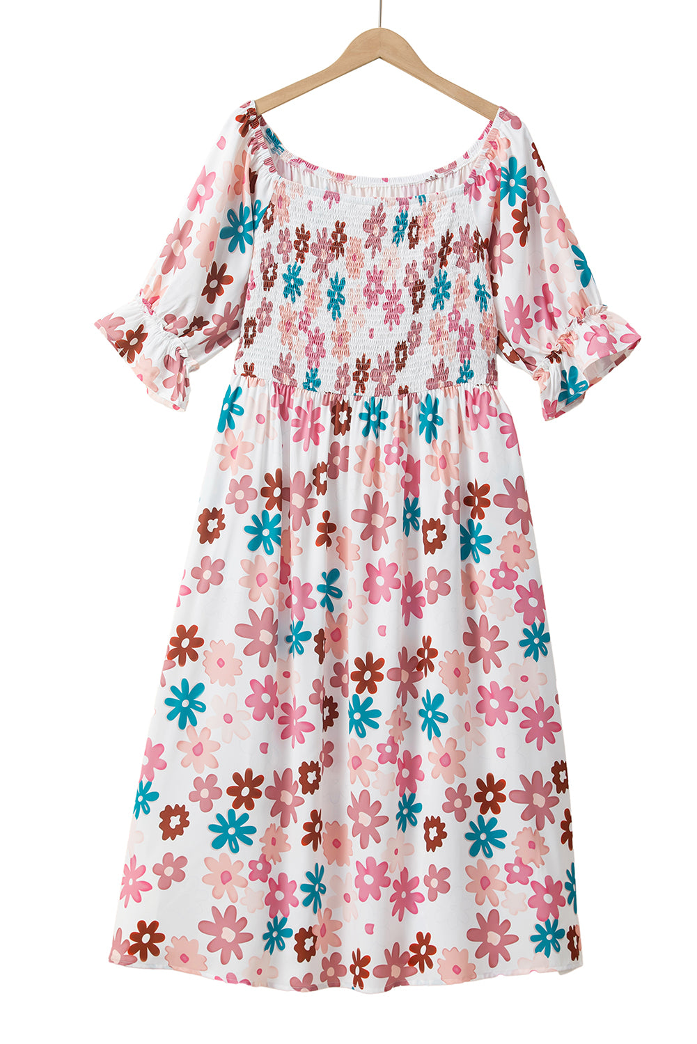 Vestido de hombro con estampado de flores de talla grande de talla grande