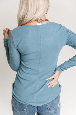 Sky Blue Lace Crochet Long Sleeve V-Neck Top