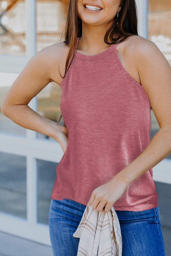 Camiseta de tanque rosa con un unido de cuello redondo