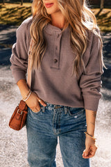 Haut Henley à manches longues en tricot texturé marron