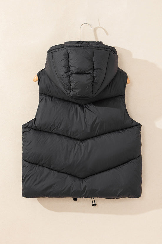 Manteau noir élégant et matelassé à capuche