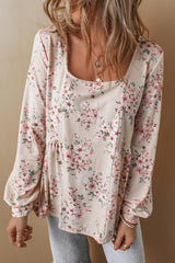 Chemisier rose plissé à imprimé floral et col en U, coupe ample-A WOMAN WE LOVE