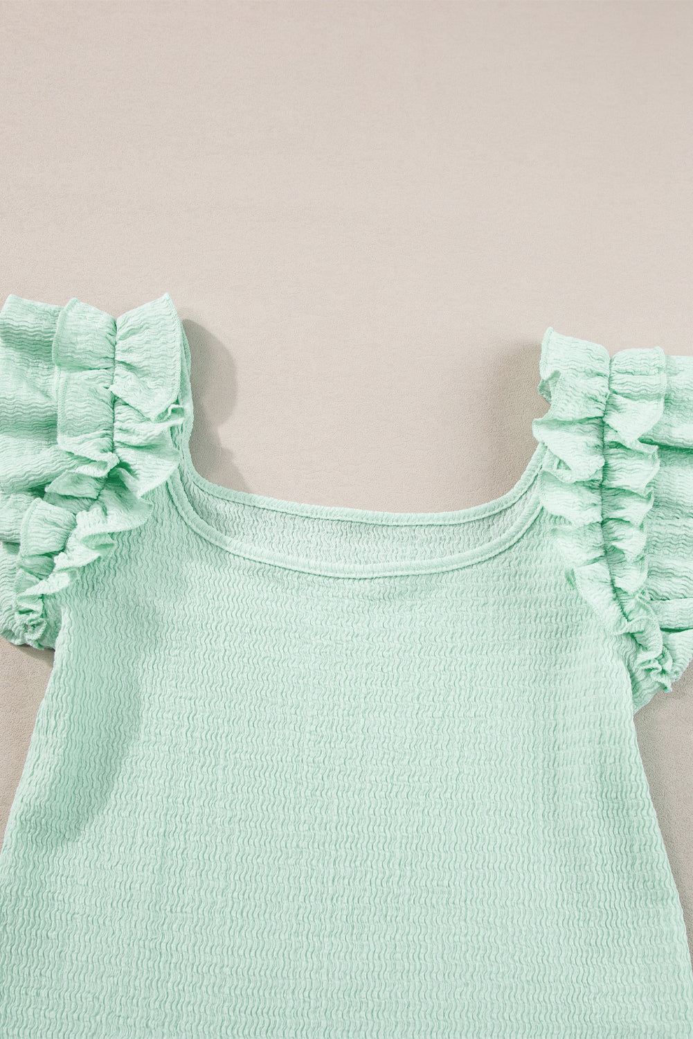 Clairement Aqua Ruffle Strap Crinking Textured Top Top