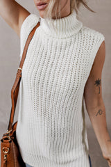 Chaleco de suéter blanco con cuello de tortuga y dobladillo dividido