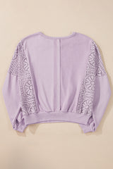 Sweat-shirt en tricot à pétales d'orchidées, coutures exposées au crochet, bordure côtelée