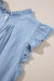 Retro high in pleated chambray with ruffles and buttoned on the back beautiful blue