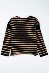 Pull ample noir à rayures, col rond et épaules tombantes