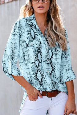 Wild Snake Print Blue Shirt with Pockets