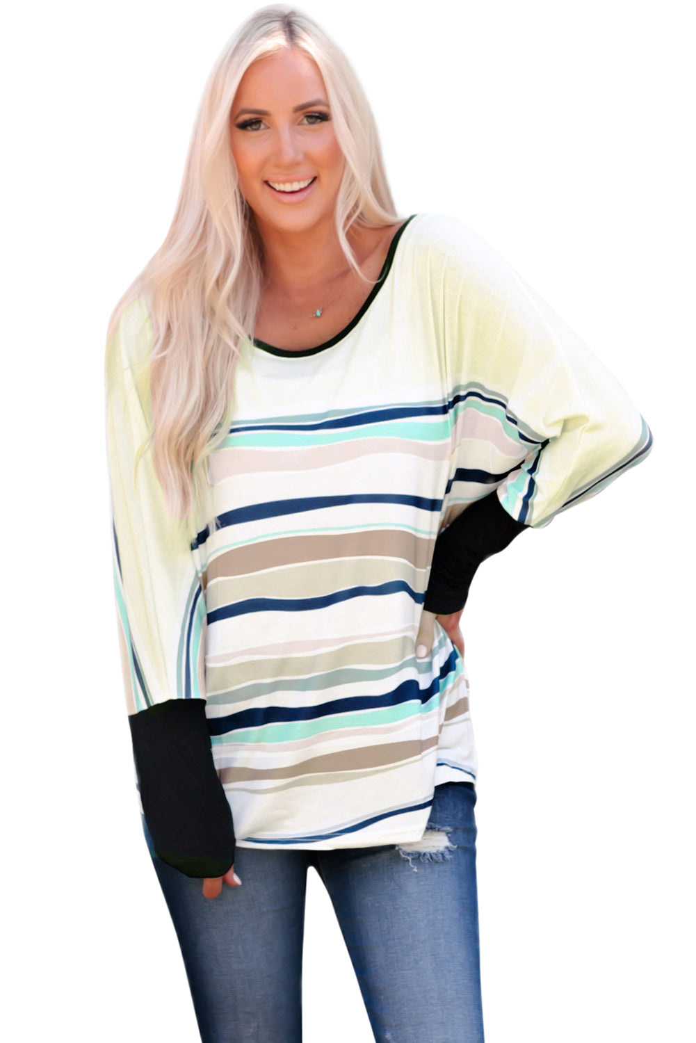 Bloque de color rayado multicolor Fit Lower Manga Top