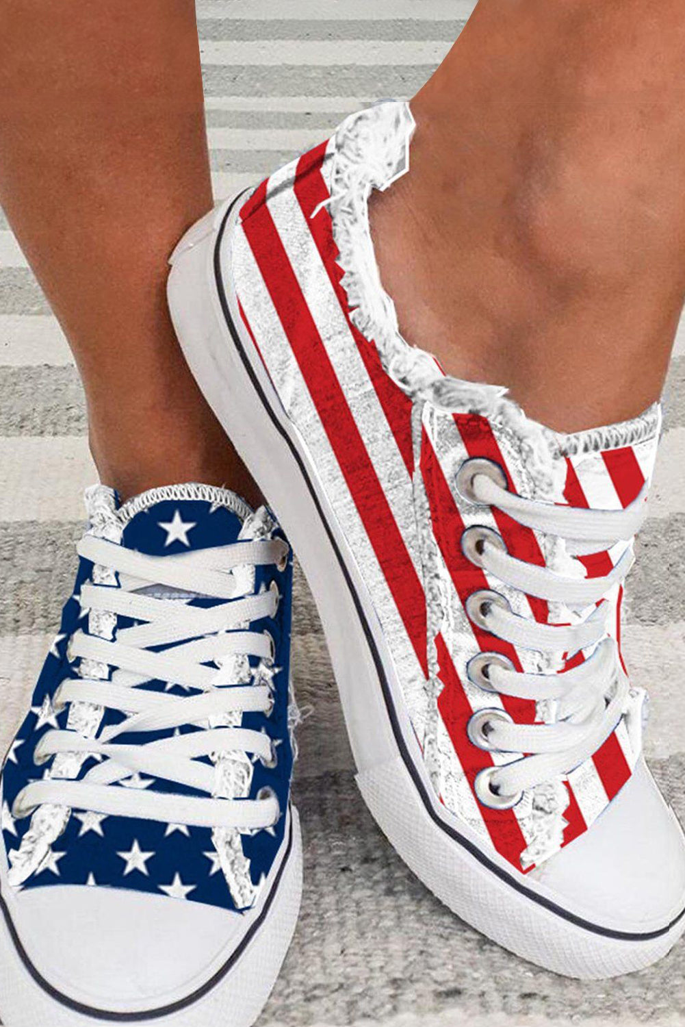 Zapatos planos de lienzo de Lace-Up Blue American Flag