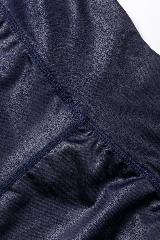 Navy Blue Cross Waist Elegant Leather Leggings