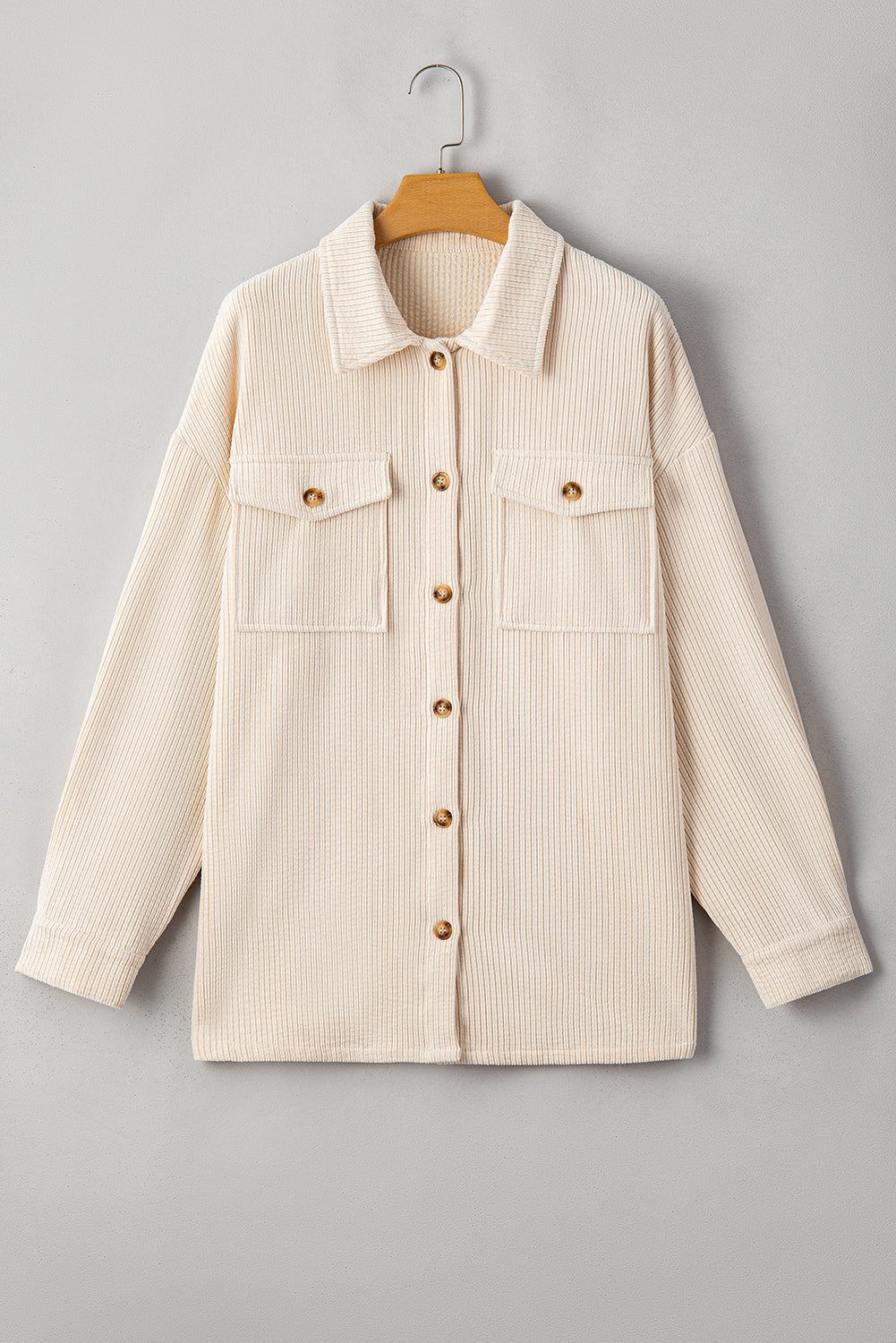 Plus Size Oatmeal Textured Buttoned Flap Pocket Jacket