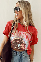 COWBOY rouge tomate Take Me Away Graphic Western Loose Tee-A WOMAN WE LOVE