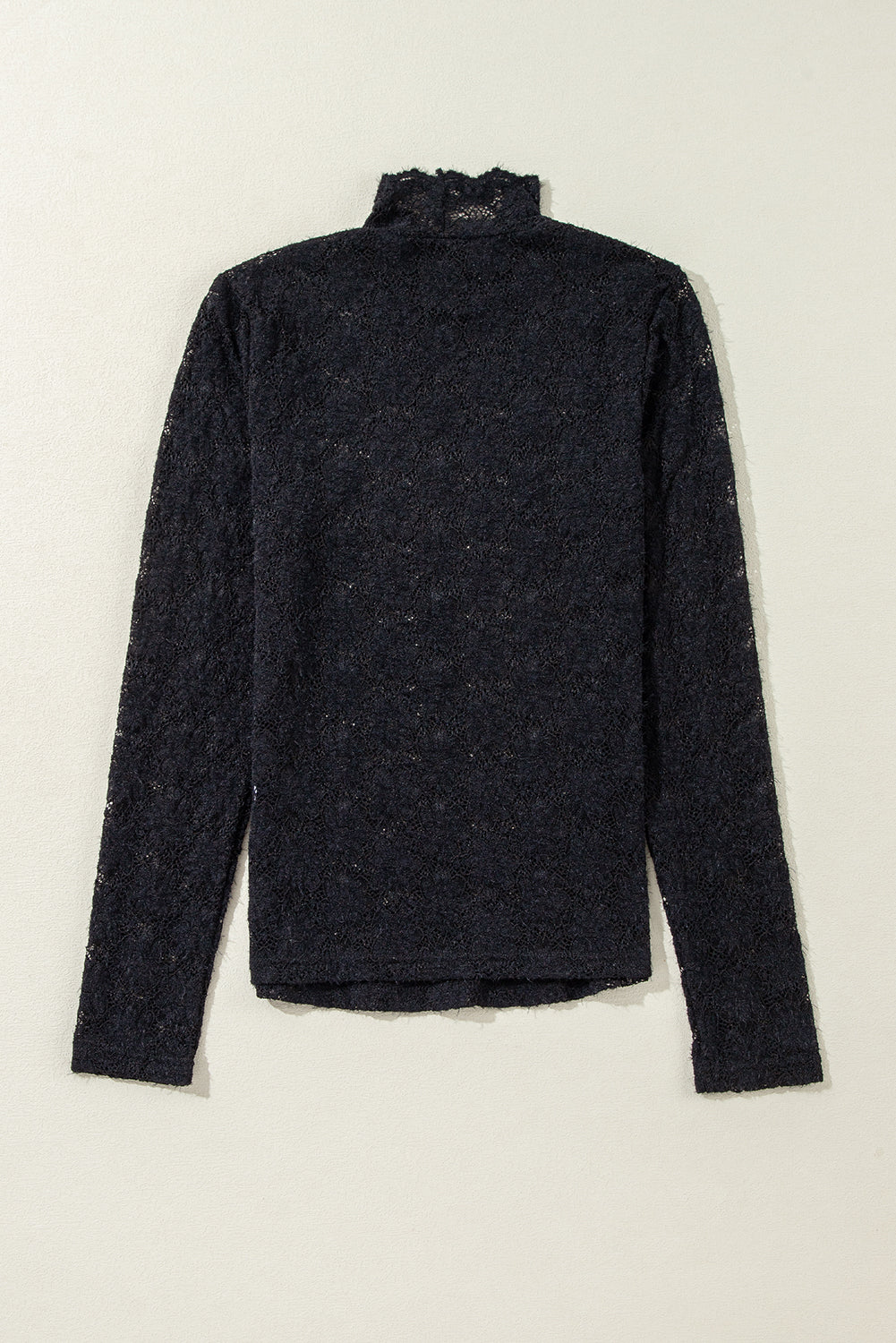 Black long sleeve floral lace mock neck top