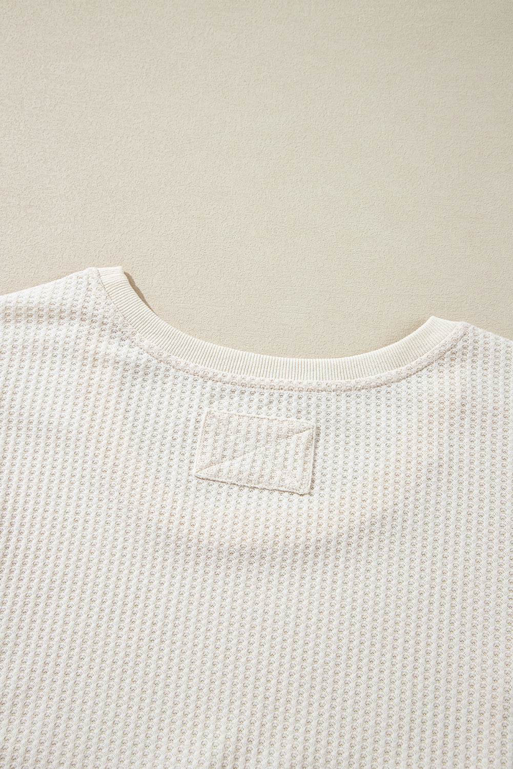 White Waffle Knit Oversized V-Neck Top with Seam Detail