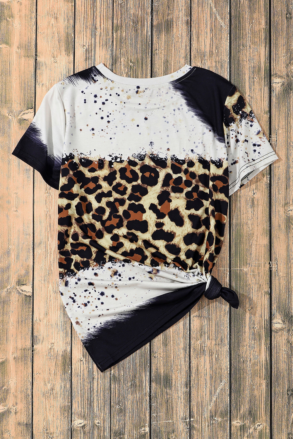 High -white leopard short -sleeved top