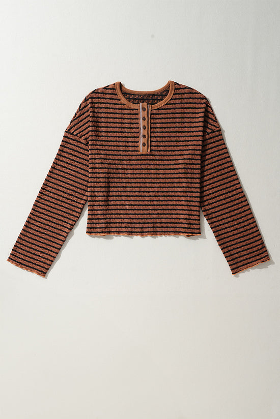 Long sleeve top Henley Textured with brown stripes *