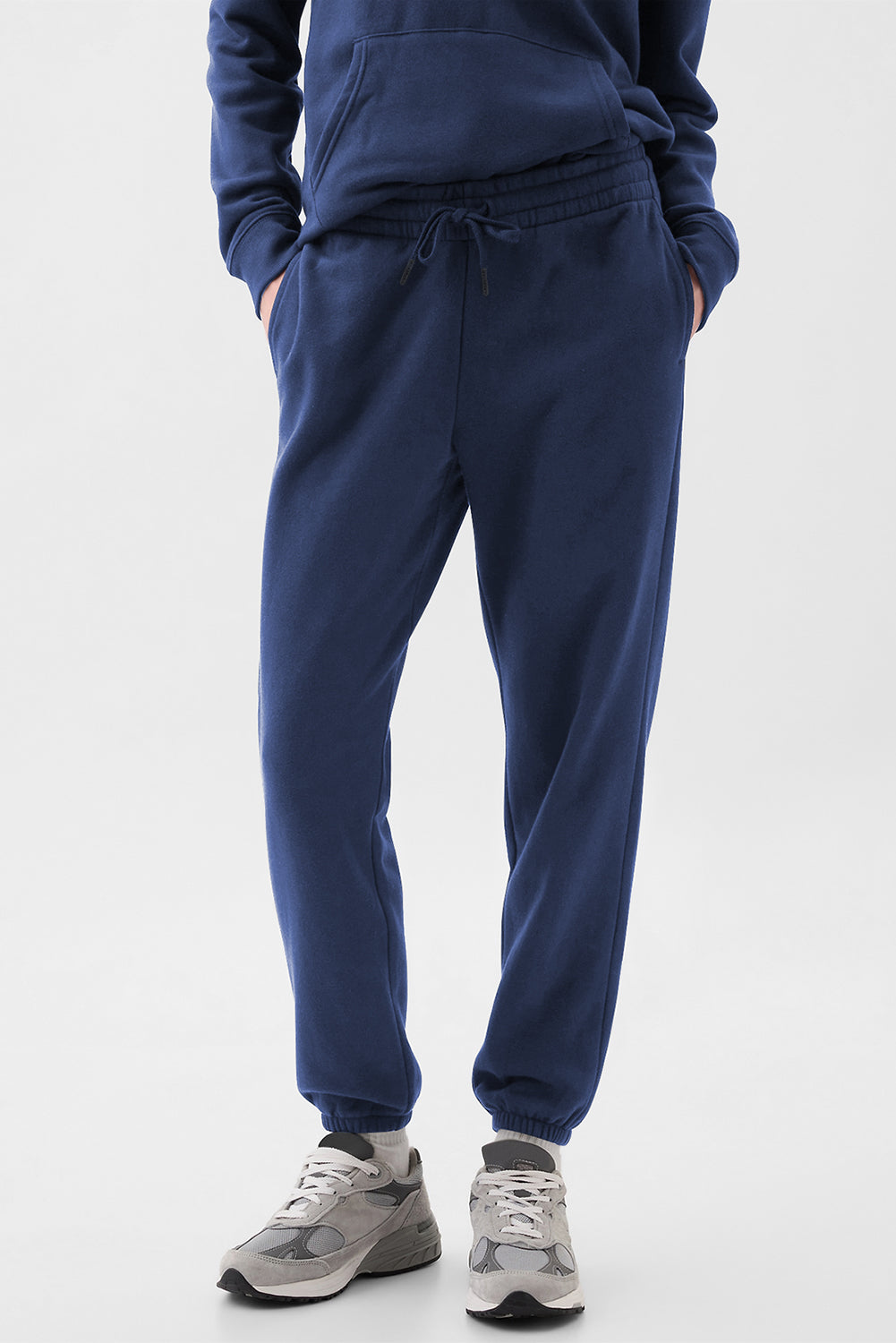 Marineblaue Fleece Fleece Fleeed Draw String Taille Jogger